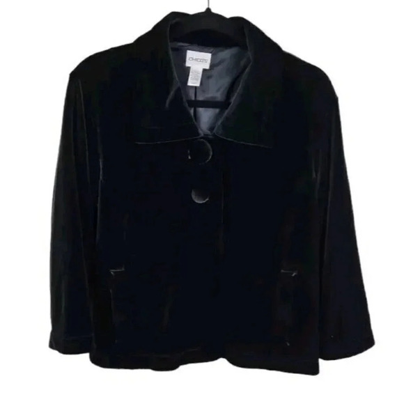Chicos Black Velvet Jacket Long Sleeve Pockets Lined Size‎ 2 Medium - Picture 8 of 8